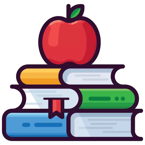 illustration of books and am apple