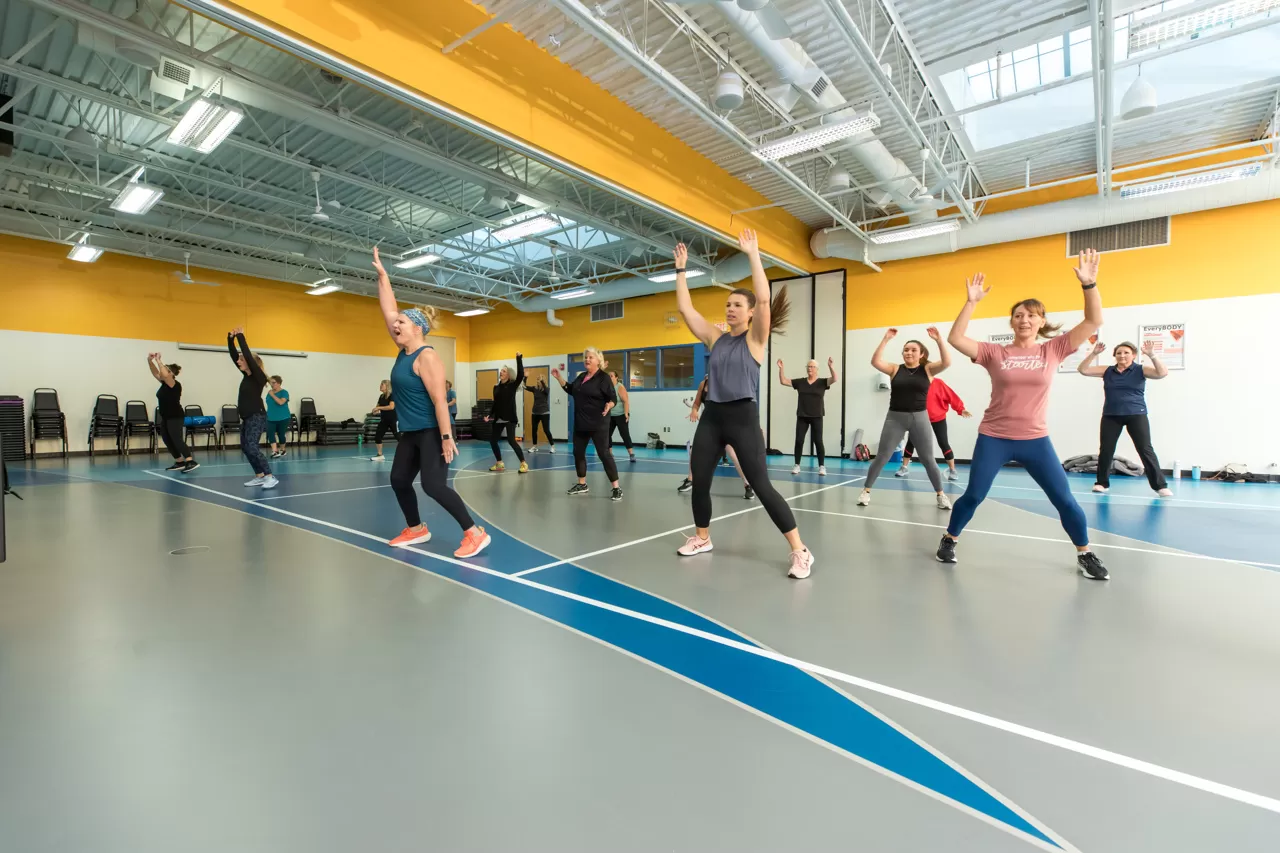 Energetic group of people in a Zumba class