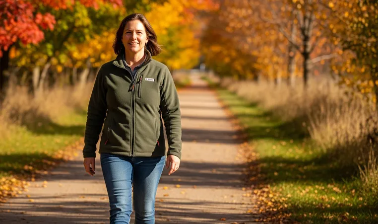 Woman walking on a walking trail in autumn