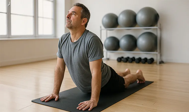 man performing a gentle lower back stretch