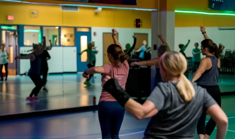 group of women in a group exercise class