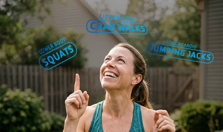 Woman in her backyard picking a workout