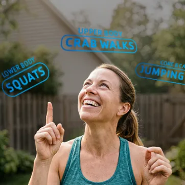Woman in her backyard picking a workout