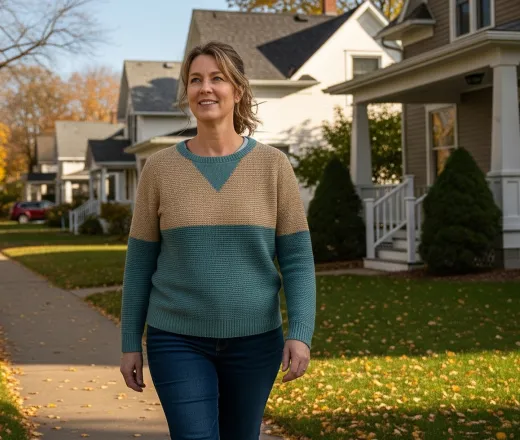 woman walking through neighberhood